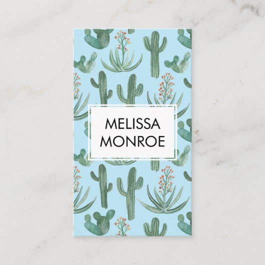 Chic Cacti & Succulents Dert Waterverf QR Code Visitekaartje (Voorkant)