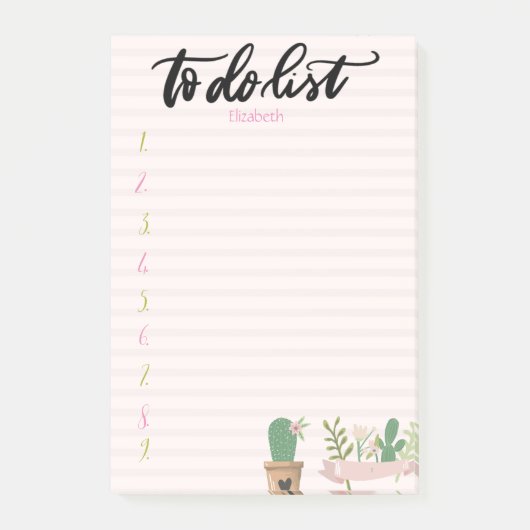 Chic Cactus Bloem Roze Gestreepte Takenlijst   Post-it® Notes (Voorkant)