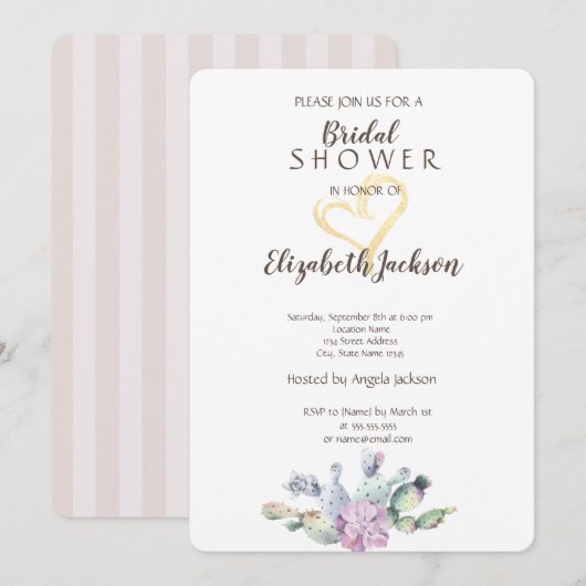 Chic Cactus Gold Glitter Heart Vrijgezellenfeest Kaart (Voorkant / Achterkant)