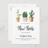 Chic Cactus Planed New Roots Moved Moving Aankondigingskaart (Voorkant / Achterkant)