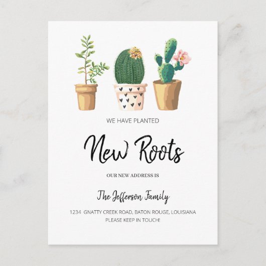 Chic Cactus Planed New Roots Moved Moving Aankondigingskaart (Voorkant)