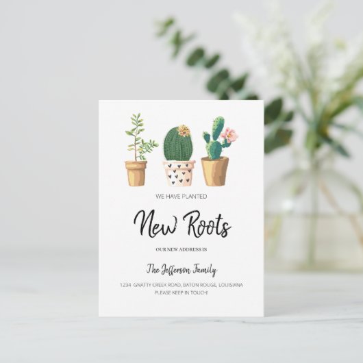 Chic Cactus Planed New Roots Moved Moving Aankondigingskaart (Staand voorkant)