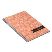 Chic Cadmium Oranje Elegant Leaf Pattern and Name Notitieboek (Rechterzijde)