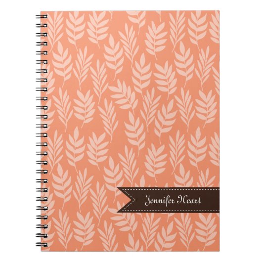 Chic Cadmium Oranje Elegant Leaf Pattern and Name Notitieboek (Voorkant)