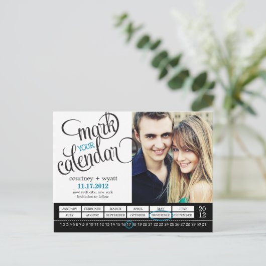 Chic Calendar Photo Sla het datum Briefkaart op (Staand voorkant)