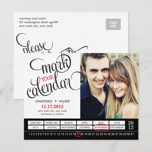 Chic Calendar Photo Sla het datum Briefkaart op (Voorkant / Achterkant)