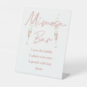 Chic calligraaf vrijgezellenfeest mimosa bar-teken reclamebord met voetstuk (Voorkant)
