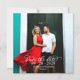 Chic Calligrafie Foto Bruiloft Save The Date Magnetische Uitnodiging