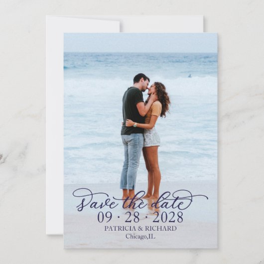 Chic Calligrafie Foto Save The Date Kaart (Voorkant)