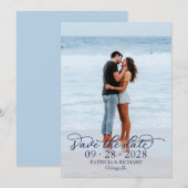 Chic Calligrafie Foto Save The Date Kaart (Voorkant / Achterkant)