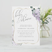 Chic Calligraphy Baby shower Lavender Floral Roos Kaart (Staand voorkant)