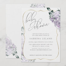 Chic Calligraphy Baby shower Lavender Floral Roos