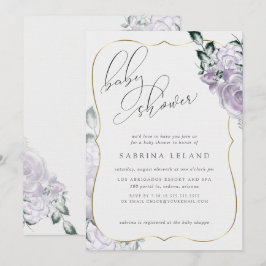 Chic Calligraphy Baby shower Lavender Floral Roos Kaart