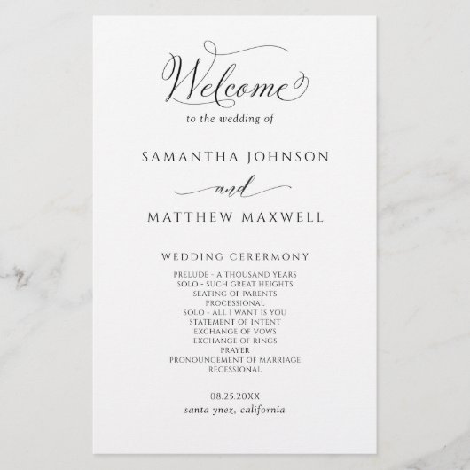 Chic Calligraphy Black and White Wedding Program (Voorkant)