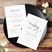 Chic Calligraphy Black & White All in One Wedding Kaart