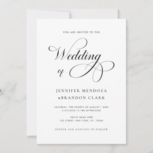 Chic Calligraphy Black & White All in One Wedding Kaart (Voorkant)