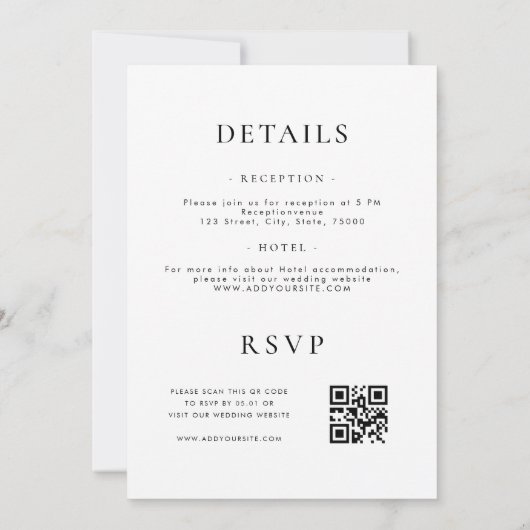 Chic Calligraphy Black & White All in One Wedding Kaart (Achterkant)