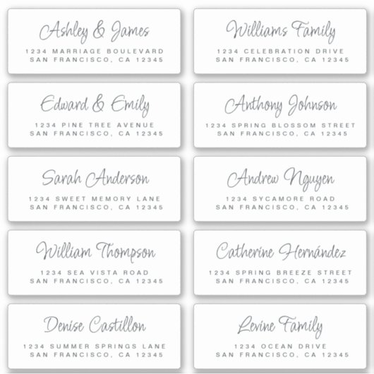 Chic Calligraphy Black White Guest Adresetiketten Sticker (Voorkant)