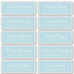 Chic Calligraphy Blue Guest Adresetiketten Sticker<br><div class="desc">Eenvoudig te personaliseren, namen en adressen / stickers met een individueel trouwadres voor gasten. Deze chic, moderne en eenvoudige huwelijksgastadresetiketten hebben uw gastnamen in witte elegante handgeschreven manuscriptkalligrafie en moderne typografie op een pastelblauwe gloedachtergrond. Voeg gewoon uw individuele trouwgastennamen en adres toe. Exclusief voor u ontworpen door Happy Dolphin Studio....</div>