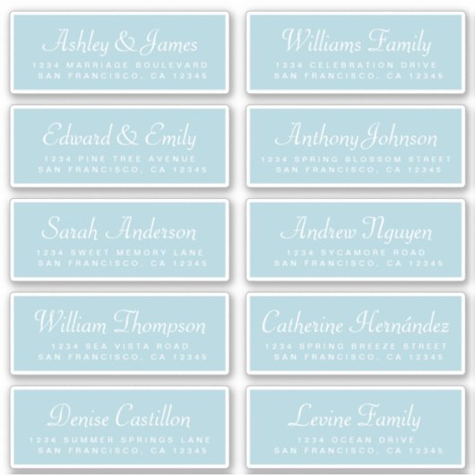 Chic Calligraphy Blue Guest Adresetiketten Sticker (Voorkant)