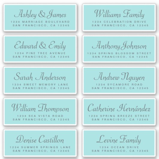 Chic Calligraphy Blue Wedding Guest Adresetiketten Sticker (Voorkant)