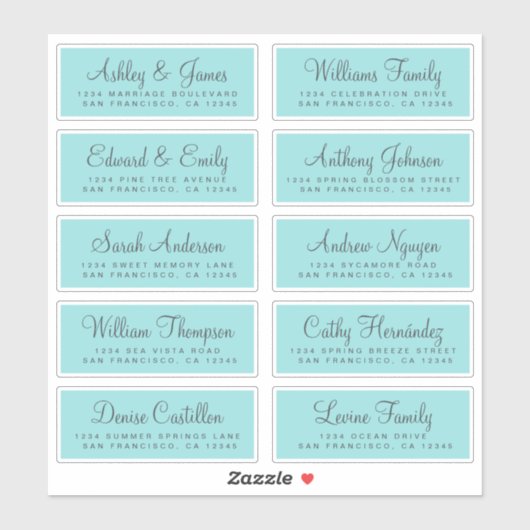 Chic Calligraphy Blue Wedding Guest Adresetiketten Sticker (Vel)