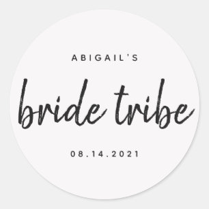 Chic Calligraphy Bride Tribe Wedding Bridal Party Ronde Sticker