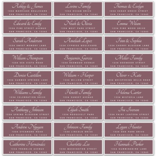 Chic Calligraphy Burgundy Guest Adresetiketten Sticker (Voorkant)