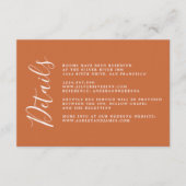 Chic Calligraphy Burnt Oranje Wedding Details Informatiekaartje (Voorkant)