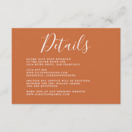 Chic Calligraphy Burnt Oranje Wedding Details Informatiekaartje