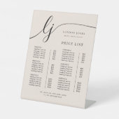 Chic Calligraphy Business Service Blush prijslijst Reclamebord Met Voetstuk (Voorkant)