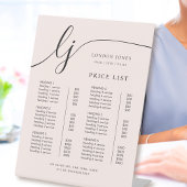 Chic Calligraphy Business Service Blush prijslijst Reclamebord Met Voetstuk