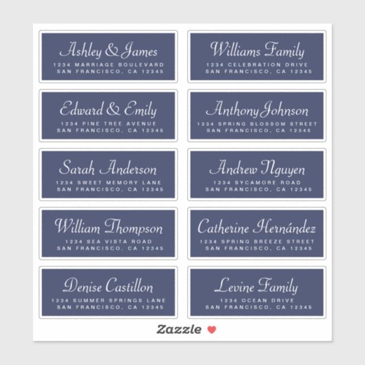 Chic Calligraphy Dark Blue Guest Adresetiketten Sticker (Vel)