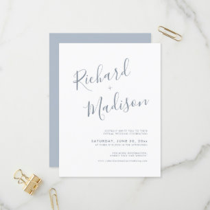 Chic Calligraphy Dusty Blue Photo Virtual Wedding Uitnodiging Briefkaart