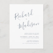 Chic Calligraphy Dusty Blue Photo Virtual Wedding Uitnodiging Briefkaart (Voorkant)