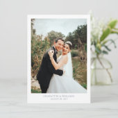 Chic Calligraphy Dusty Blue Script Photo Weddensch Bedankkaart (Staand voorkant)