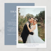 Chic Calligraphy Dusty Blue Script Photo Weddensch Bedankkaart (Voorkant / Achterkant)
