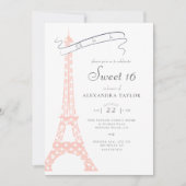 Chic Calligraphy Eiffel Paris Polka Dots Sweet 16 Kaart (Voorkant)