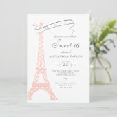 Chic Calligraphy Eiffel Paris Polka Dots Sweet 16 Kaart (Staand voorkant)