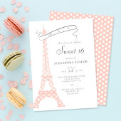 Chic Calligraphy Eiffel Paris Polka Dots Sweet 16 Kaart