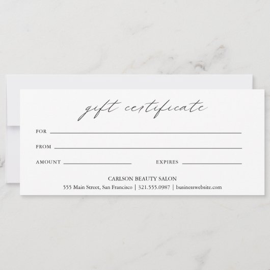 Chic Calligraphy Elegant Business Gift Certificate (Achterkant)