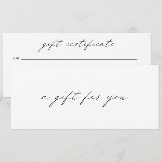 Chic Calligraphy Elegant Business Gift Certificate (Voorkant / Achterkant)