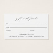 Chic Calligraphy Elegant Business Gift Certificate Visitekaartje (Achterkant)