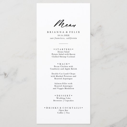 Chic Calligraphy Elegant Dinner Menu (Voorkant)