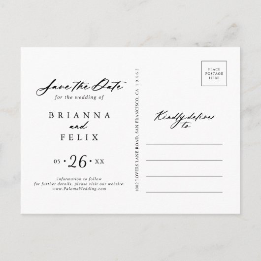Chic Calligraphy Elegant Save the Date Briefkaart (Achterkant)