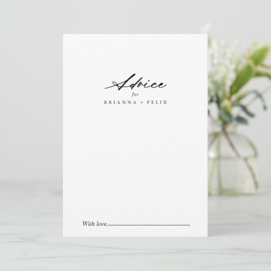 Chic Calligraphy Elegant Wedding Advice Card Advieskaart (Staand voorkant)
