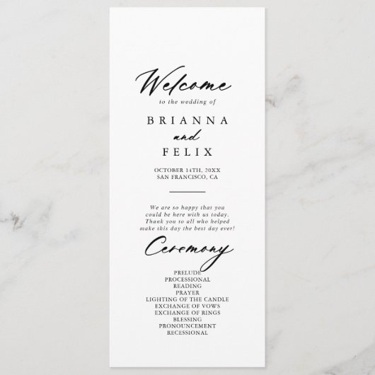 Chic Calligraphy Elegant Wedding Programmakaart (Voorkant)