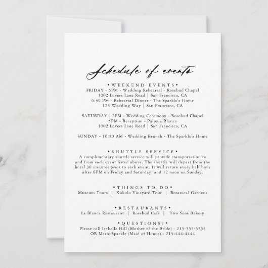 Chic Calligraphy Elegant Wedding Welcome Letter (Achterkant)