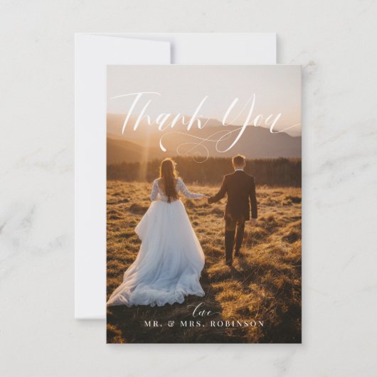Chic Calligraphy Elegante trouwfoto Bedankkaart (Voorkant)