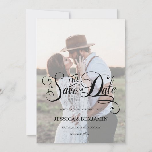 Chic Calligraphy Faux Vellum Effect Photo Wedding Save The Date (Voorkant)
